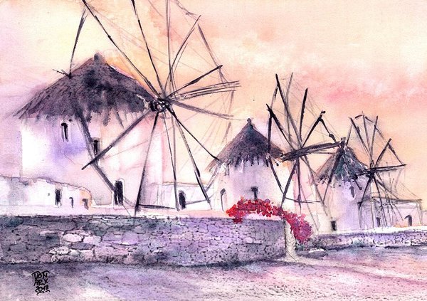 Ancient Windmills Of Mykonos Greece Art by Sabina Von Arx