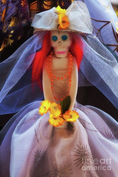 Catrina candy dool as a bride for La Dia De Los Muertos, Mexico